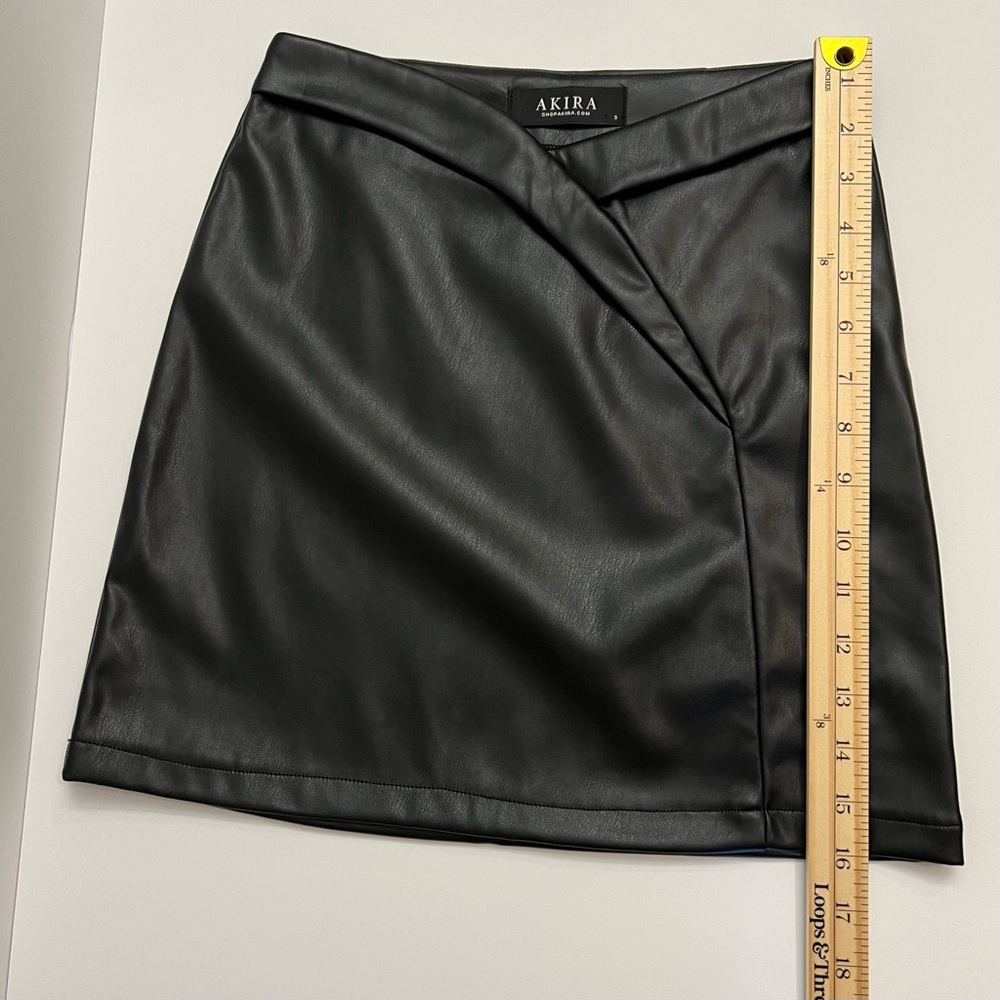 AKIRA Faux Leather Crossover Front Mini Skirt-Black - Picture 3 of 12